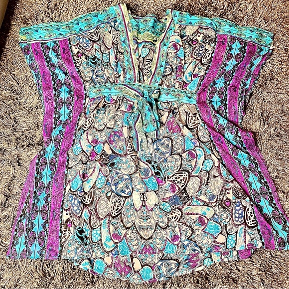 Vibrant Blue Turquoise and Purple Sheer Women's Swim Cover-Up Fits M/L - Picture 10 of 16